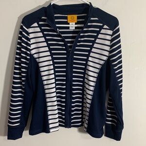 Ruby Rd Navy Blue & White zipper cardigan, Sz PM / MP Medium Petite